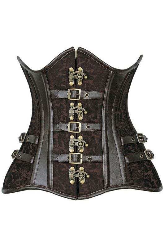 Daisy Corsets Top Drawer CURVY Brown Brocade Steampunk Steel Double Boned Under Bust Corset - Daisy Corsets - Flyclothing LLC