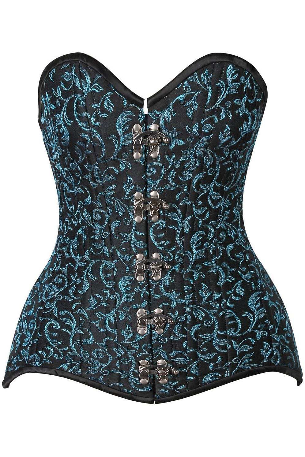 Daisy Corsets Top Drawer CURVY Teal Brocade Double Steel Boned Overbust Corset - Daisy Corsets - Flyclothing LLC