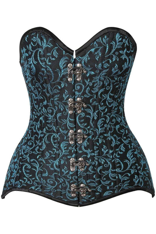 Daisy Corsets Top Drawer CURVY Teal Brocade Double Steel Boned Overbust Corset - Daisy Corsets - Flyclothing LLC
