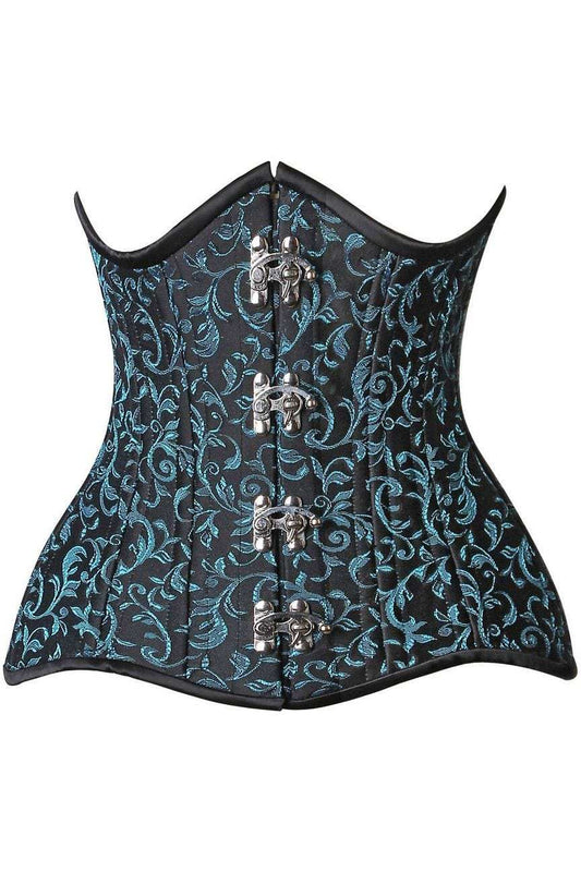 Daisy Corsets Top Drawer CURVY Teal Brocade Double Steel Boned Under Bust Corset - Daisy Corsets - Flyclothing LLC
