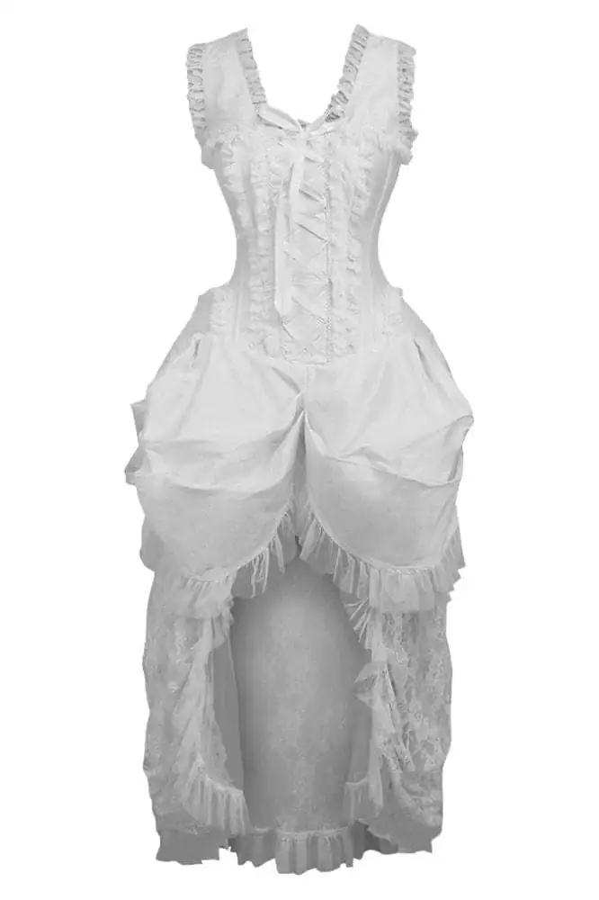 Daisy Corsets Top Drawer Steel Boned White Lace Victorian Bustle Corset Dress - Daisy Corsets - Flyclothing LLC