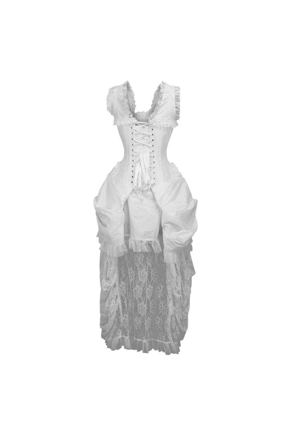 Daisy Corsets Top Drawer Steel Boned White Lace Victorian Bustle Corset Dress - Daisy Corsets - Flyclothing LLC