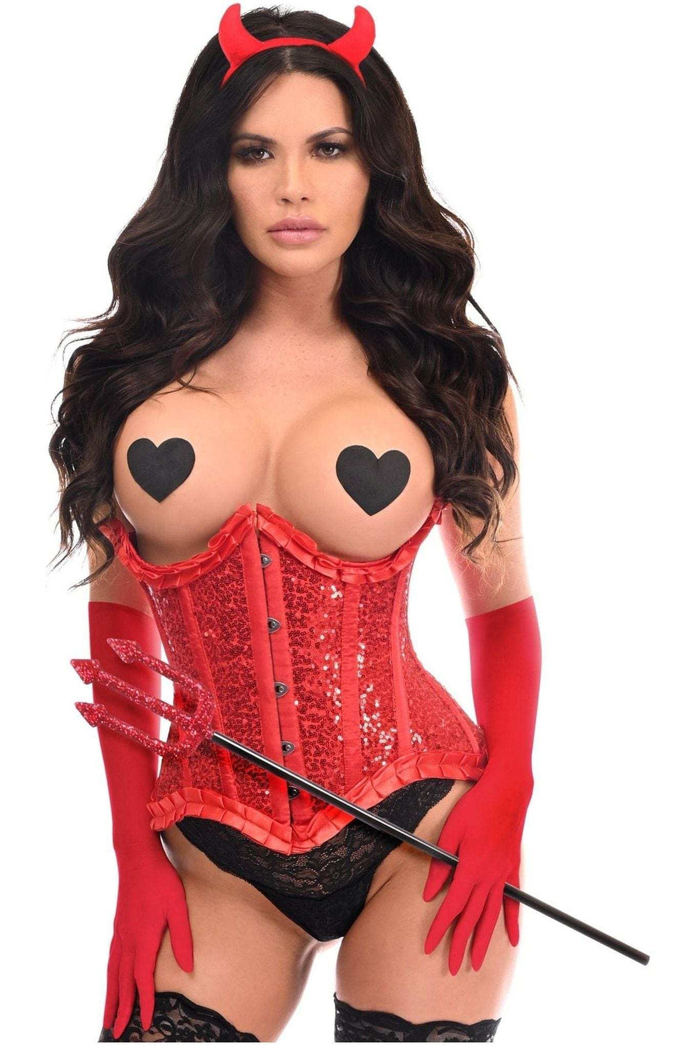 Daisy Corsets Top Drawer 4 PC Red Pin-Up Devil Corset Costume - Daisy Corsets - Flyclothing LLC