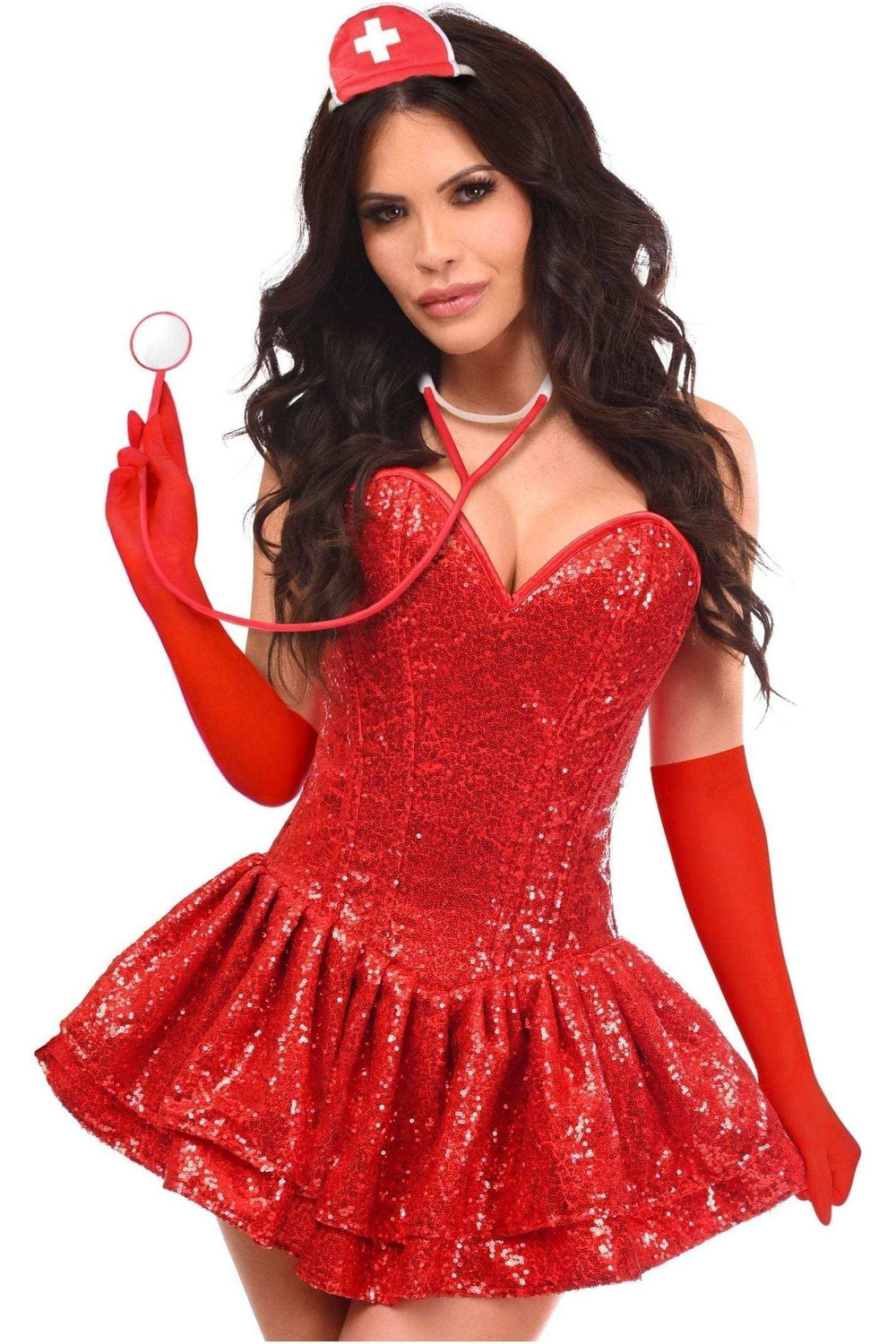 Daisy Corsets Top Drawer 4 PC Sequin Nurse Corset Dress Costume - Daisy Corsets - Flyclothing LLC