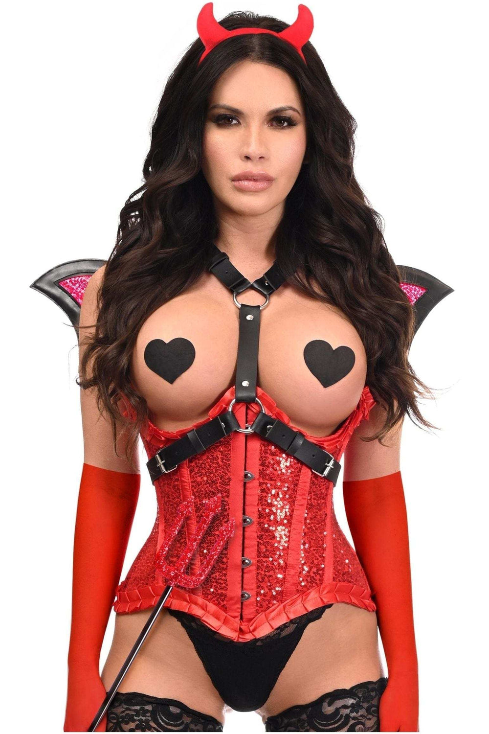 Daisy Corsets Top Drawer 5 PC Red Sequin Devil Harness Corset Costume - Daisy Corsets - Flyclothing LLC
