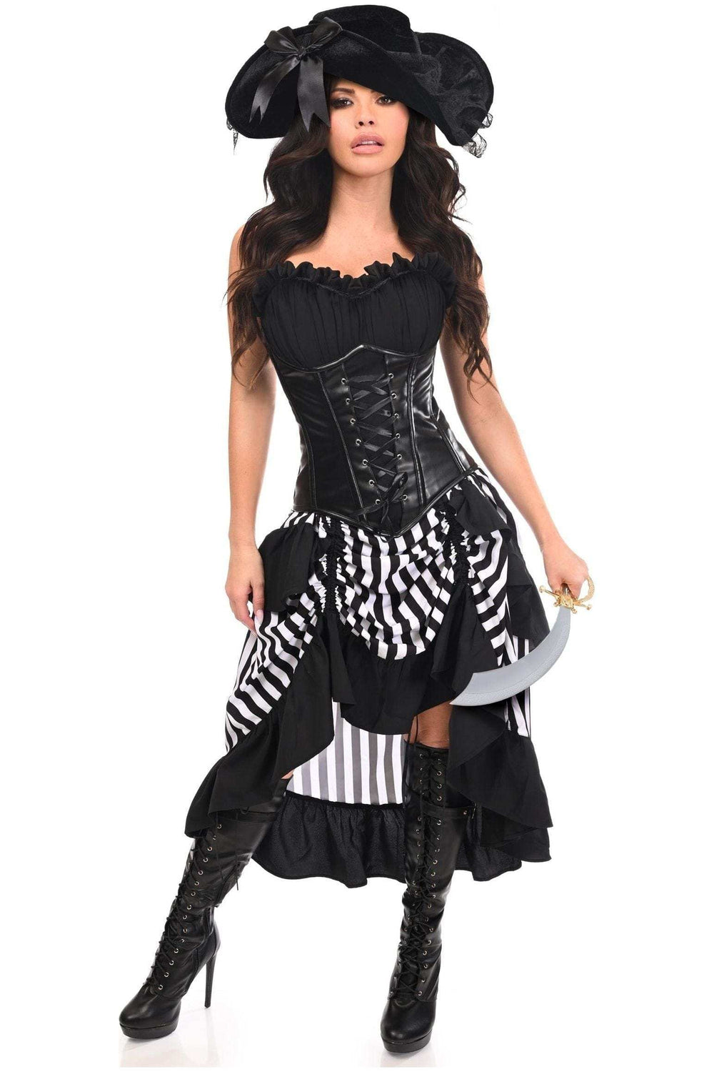 Daisy Corsets Top Drawer 4 PC Black/White Premium Pirate Corset Costume - Daisy Corsets - Flyclothing LLC