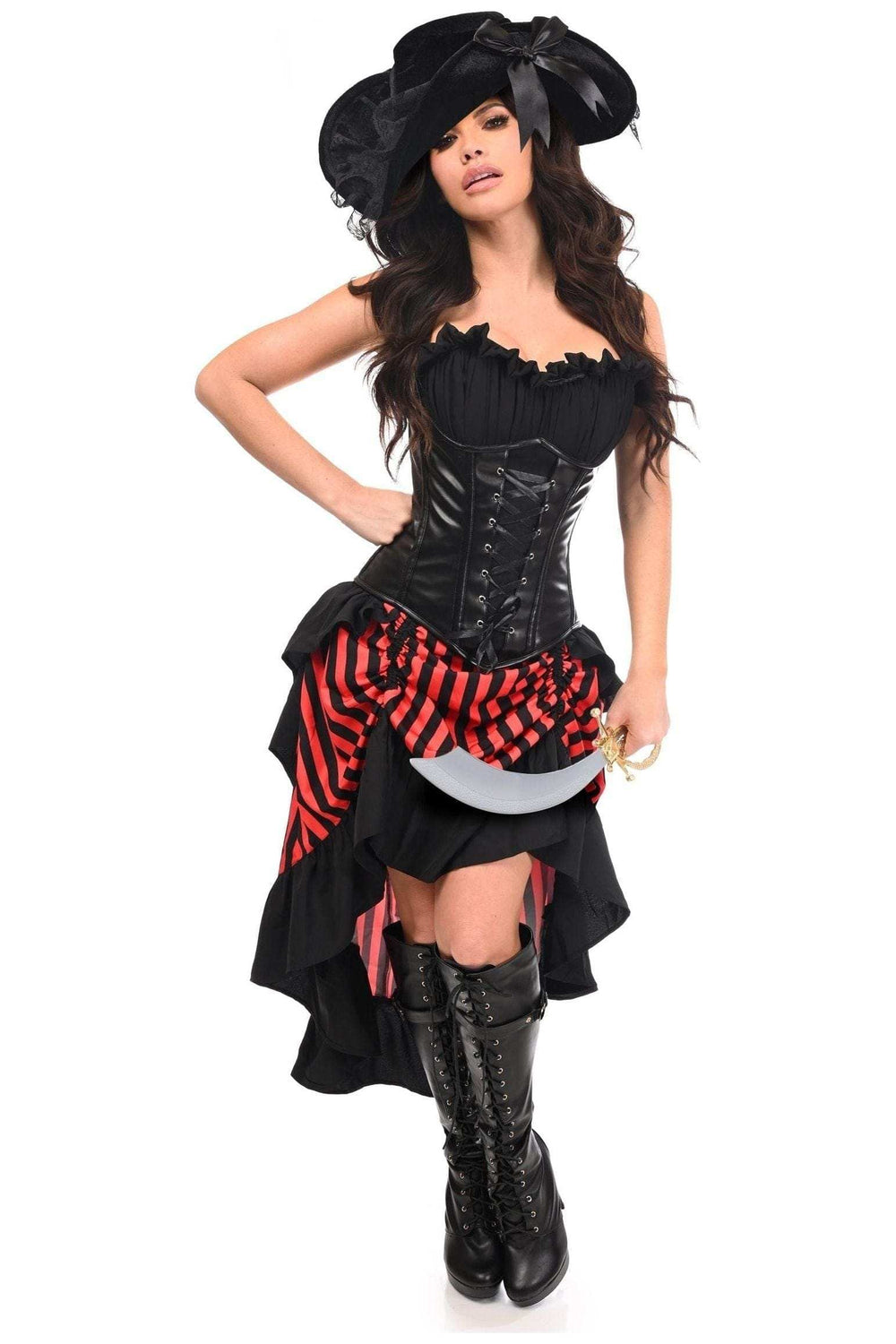 Daisy Corsets Top Drawer 4 PC Black/Red Premium Pirate Corset Costume - Daisy Corsets - Flyclothing LLC