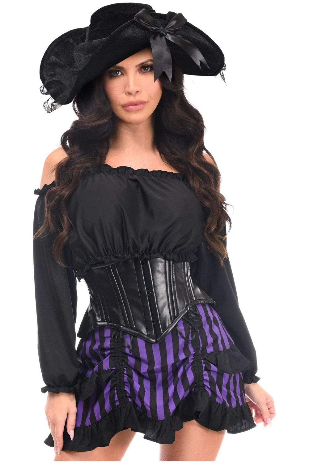 Daisy Corsets Top Drawer 4 PC Black/Purple Striped Premium Pirate Corset Costume - Daisy Corsets - Flyclothing LLC