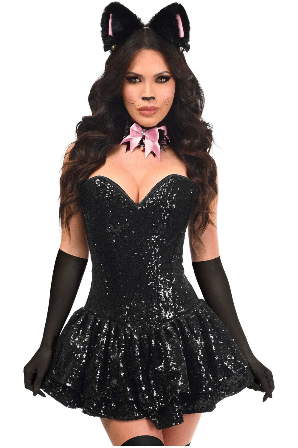 Daisy Corsets Top Drawer 5 PC Sequin Black/Pink Cat Corset Dress Costume - Daisy Corsets - Flyclothing LLC