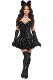 Daisy Corsets Top Drawer 5 PC Sequin Black/Pink Cat Corset Dress Costume - Daisy Corsets - Flyclothing LLC