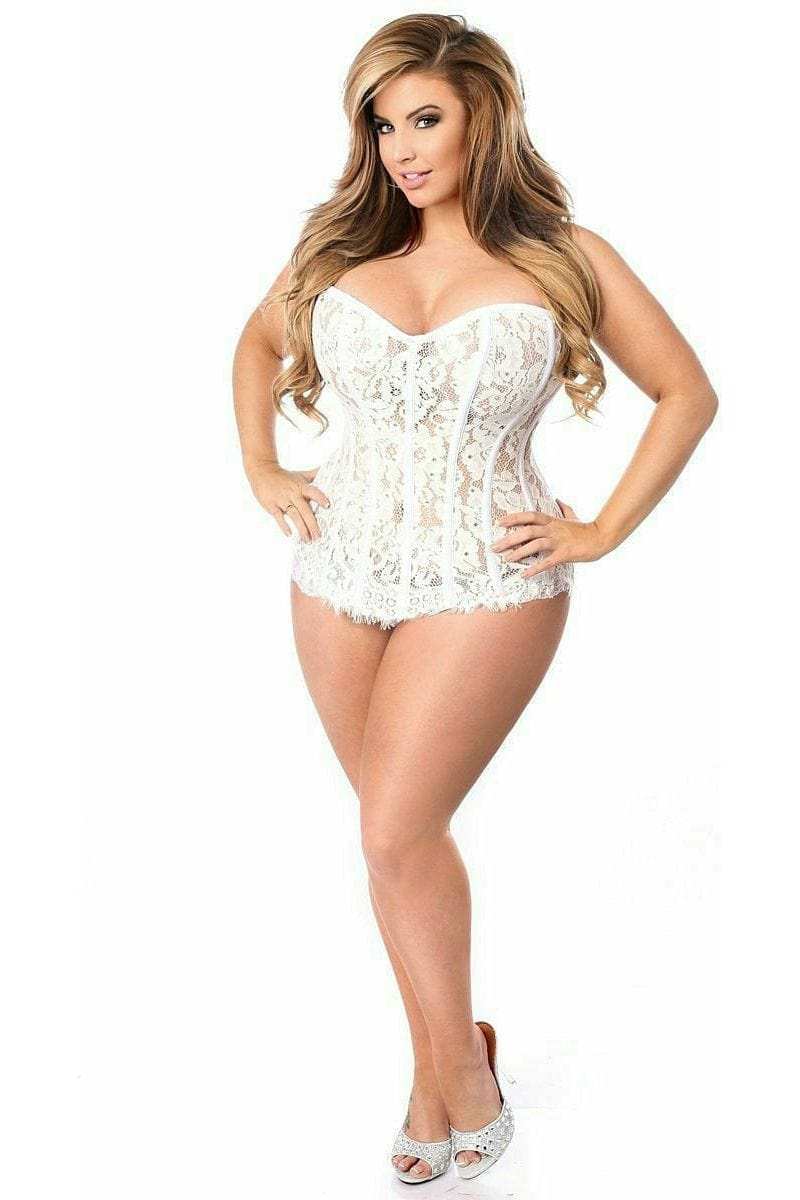 Daisy Corsets Top Drawer White Lace Steel Boned Corset w/Rhinestones - Daisy Corsets - Flyclothing LLC