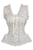 Daisy Corsets Top Drawer Ivory Brocade & Lace Steel Boned Corset w/Cap Sleeves - Daisy Corsets - Flyclothing LLC
