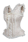 Daisy Corsets Top Drawer Ivory Brocade & Lace Steel Boned Corset w/Cap Sleeves - Daisy Corsets - Flyclothing LLC