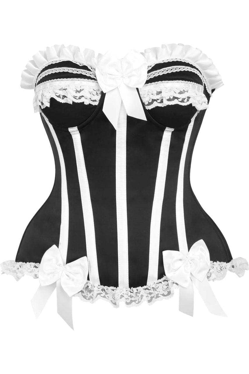 Daisy Corsets Top Drawer Black/White Steel Boned Burlesque Corset - Daisy Corsets - Flyclothing LLC