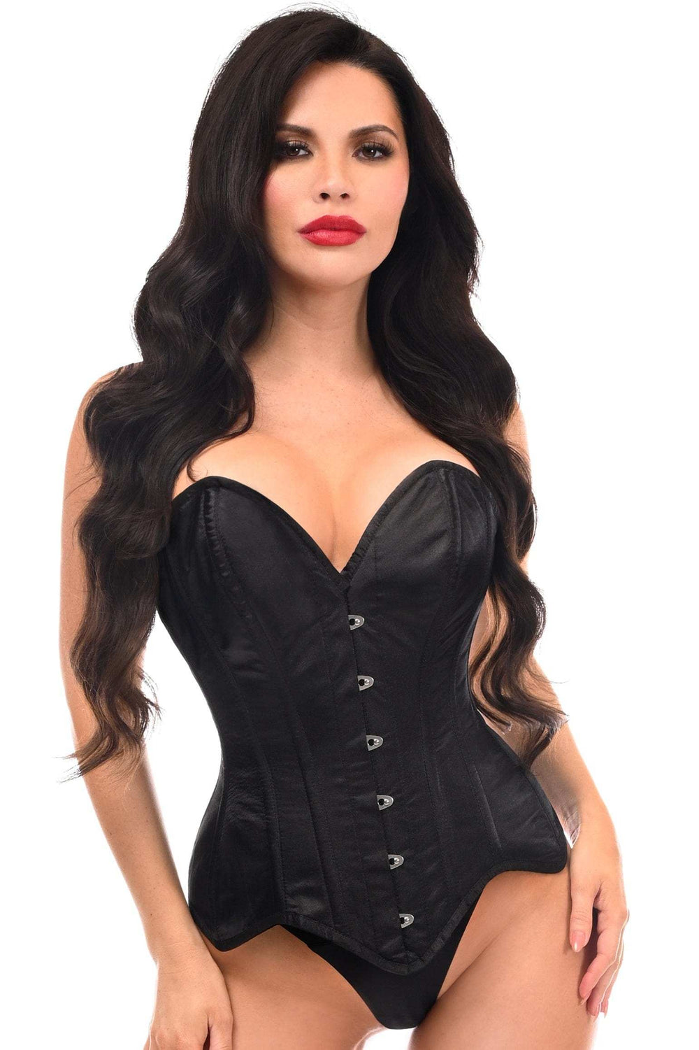 Daisy Corsets Top Drawer Black Satin Steel Boned Overbust Corset - Daisy Corsets - Flyclothing LLC