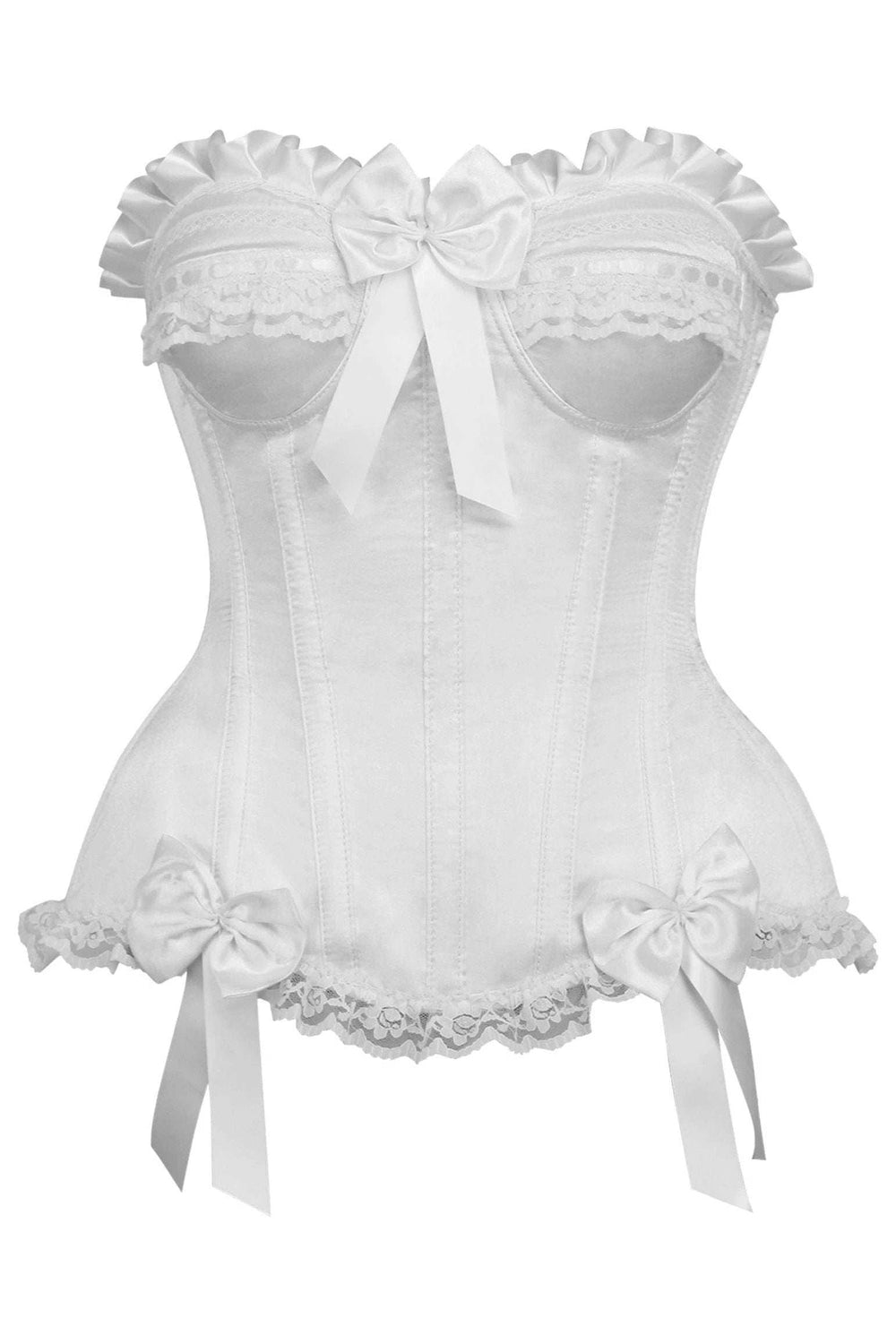 Daisy Corsets Top Drawer White Satin Steel Boned Burlesque Corset - Daisy Corsets - Flyclothing LLC