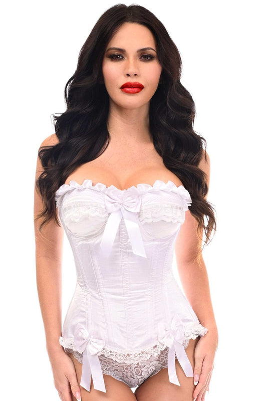 Daisy Corsets Top Drawer White Satin Steel Boned Burlesque Corset - Daisy Corsets - Flyclothing LLC