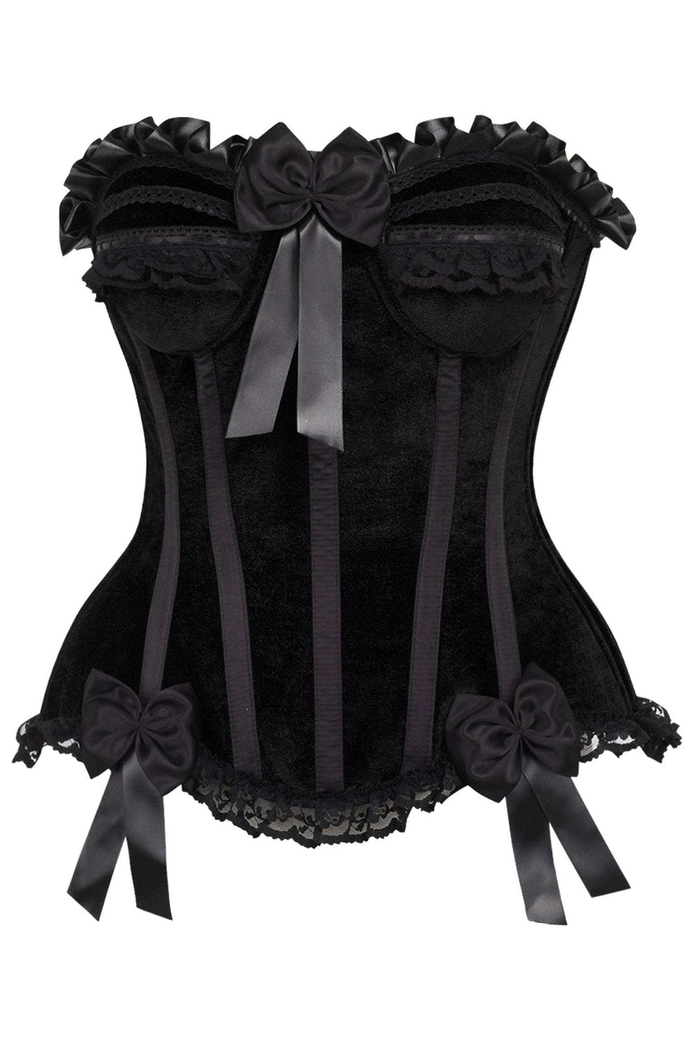 Daisy Corsets Top Drawer Black Velvet Steel Boned Burlesque Corset - Daisy Corsets - Flyclothing LLC