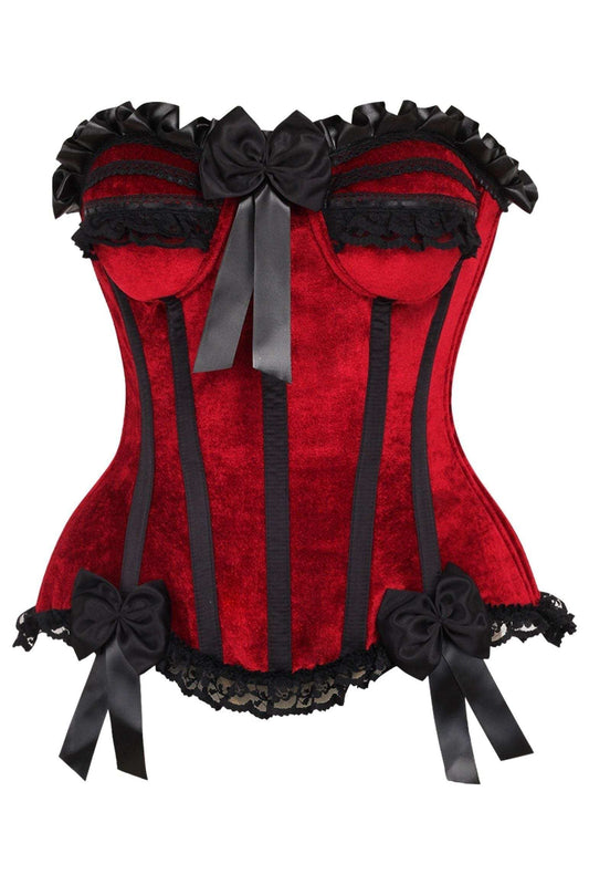 Daisy Corsets Top Drawer Dark Red Velvet Steel Boned Burlesque Corset - Daisy Corsets - Flyclothing LLC