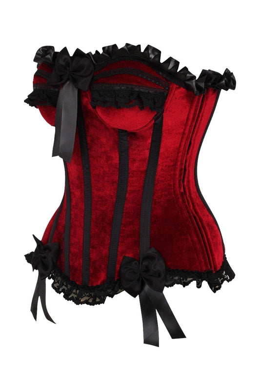 Daisy Corsets Top Drawer Dark Red Velvet Steel Boned Burlesque Corset - Daisy Corsets - Flyclothing LLC