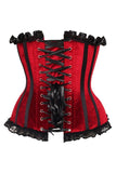 Daisy Corsets Top Drawer Dark Red Velvet Steel Boned Burlesque Corset - Daisy Corsets - Flyclothing LLC