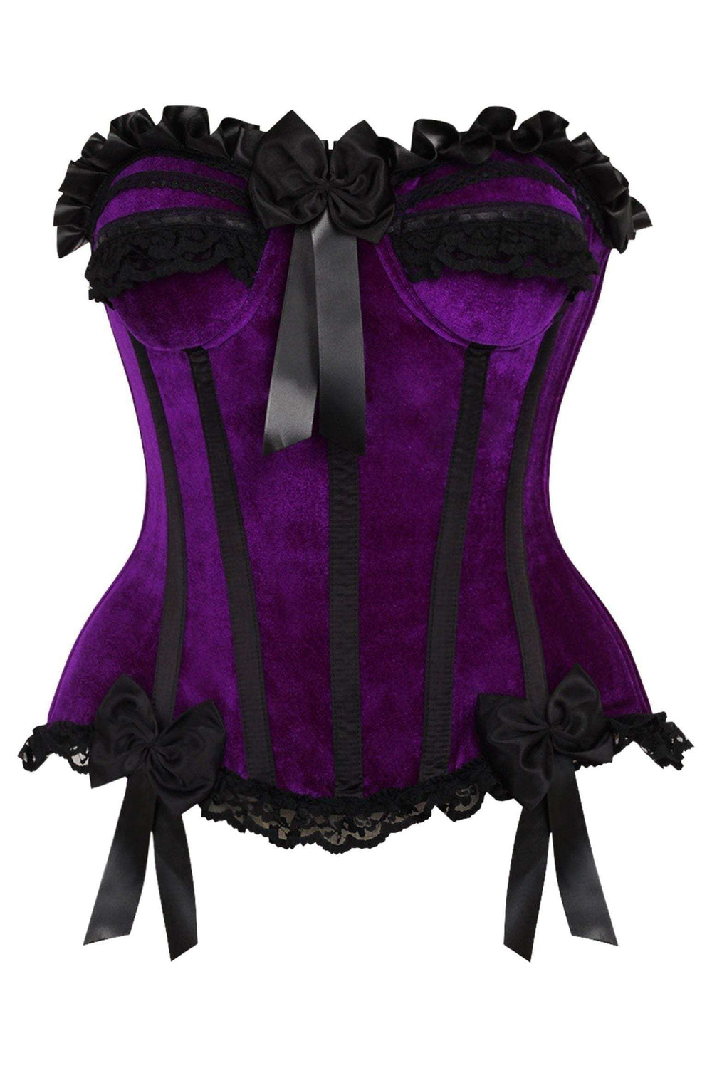 Daisy Corsets Top Drawer Purple Velvet Steel Boned Burlesque Corset - Daisy Corsets - Flyclothing LLC