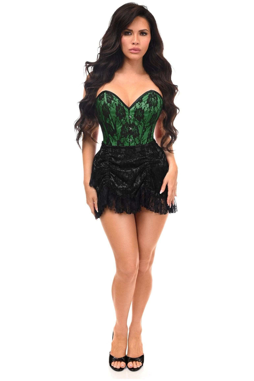 Daisy Corsets Top Drawer 2 PC Green Lace Steel Boned Corset & Skirt Set - Daisy Corsets - Flyclothing LLC