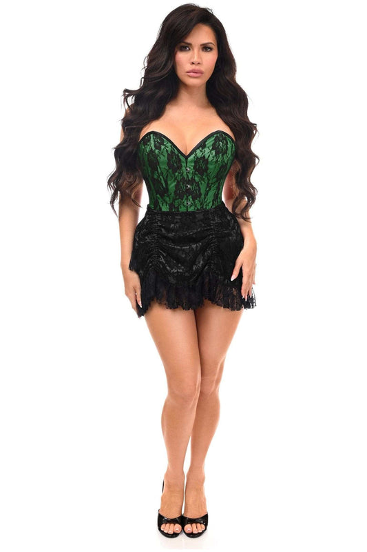 Daisy Corsets Top Drawer 2 PC Green Lace Steel Boned Corset & Skirt Set - Daisy Corsets - Flyclothing LLC