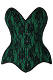 Daisy Corsets Top Drawer Green Satin w/Black Lace Overlay Steel Boned Overbust Corset - Daisy Corsets - Flyclothing LLC