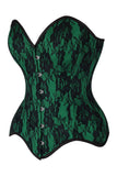 Daisy Corsets Top Drawer Green Satin w/Black Lace Overlay Steel Boned Overbust Corset - Daisy Corsets - Flyclothing LLC