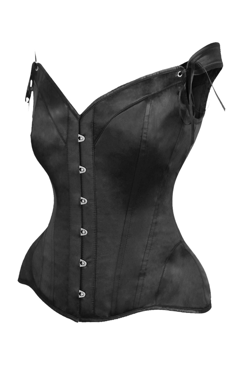 Daisy Corsets Top Drawer Black Satin Steel Boned Corset w/Straps - Daisy Corsets - Flyclothing LLC