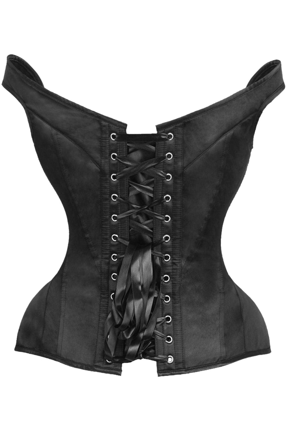 Daisy Corsets Top Drawer Black Satin Steel Boned Corset w/Straps - Daisy Corsets - Flyclothing LLC