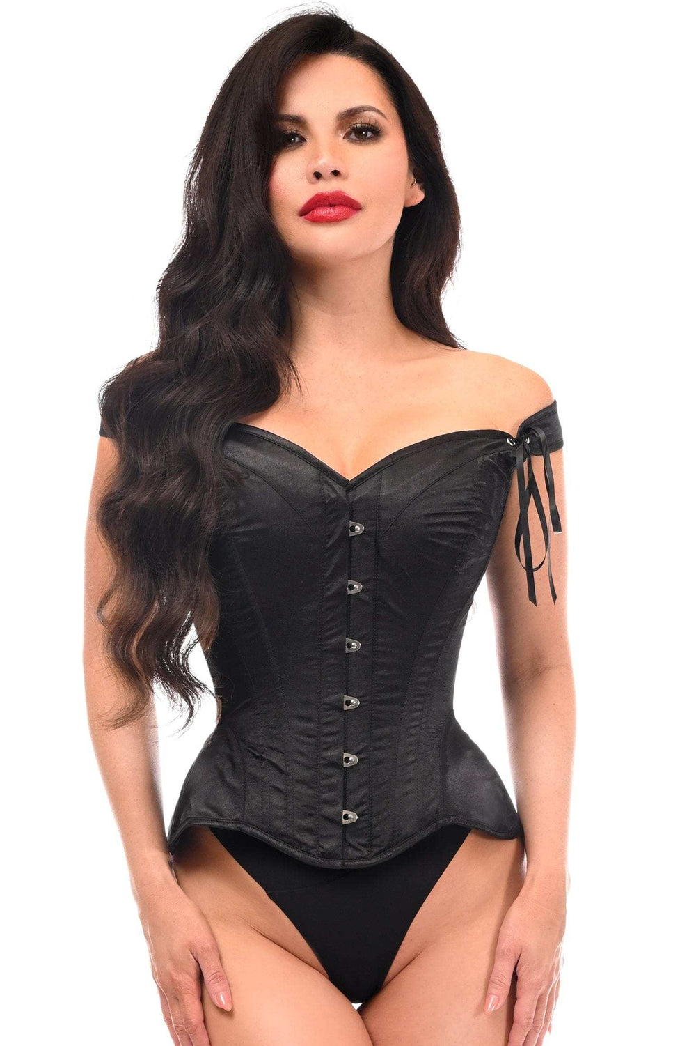 Daisy Corsets Top Drawer Black Satin Steel Boned Corset w/Straps - Daisy Corsets - Flyclothing LLC
