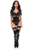 Daisy Corsets Top Drawer Black Patent PVC Vinyl Double Steel Boned Curvy Cut Waist Cincher - Daisy Corsets - Flyclothing LLC