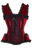 Daisy Corsets Top Drawer Dark Red Velvet & Lace Steel Boned Corset w/Cap Sleeves - Daisy Corsets - Flyclothing LLC