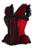 Daisy Corsets Top Drawer Dark Red Velvet & Lace Steel Boned Corset w/Cap Sleeves - Daisy Corsets - Flyclothing LLC