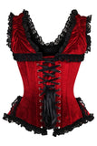 Daisy Corsets Top Drawer Dark Red Velvet & Lace Steel Boned Corset w/Cap Sleeves - Daisy Corsets - Flyclothing LLC