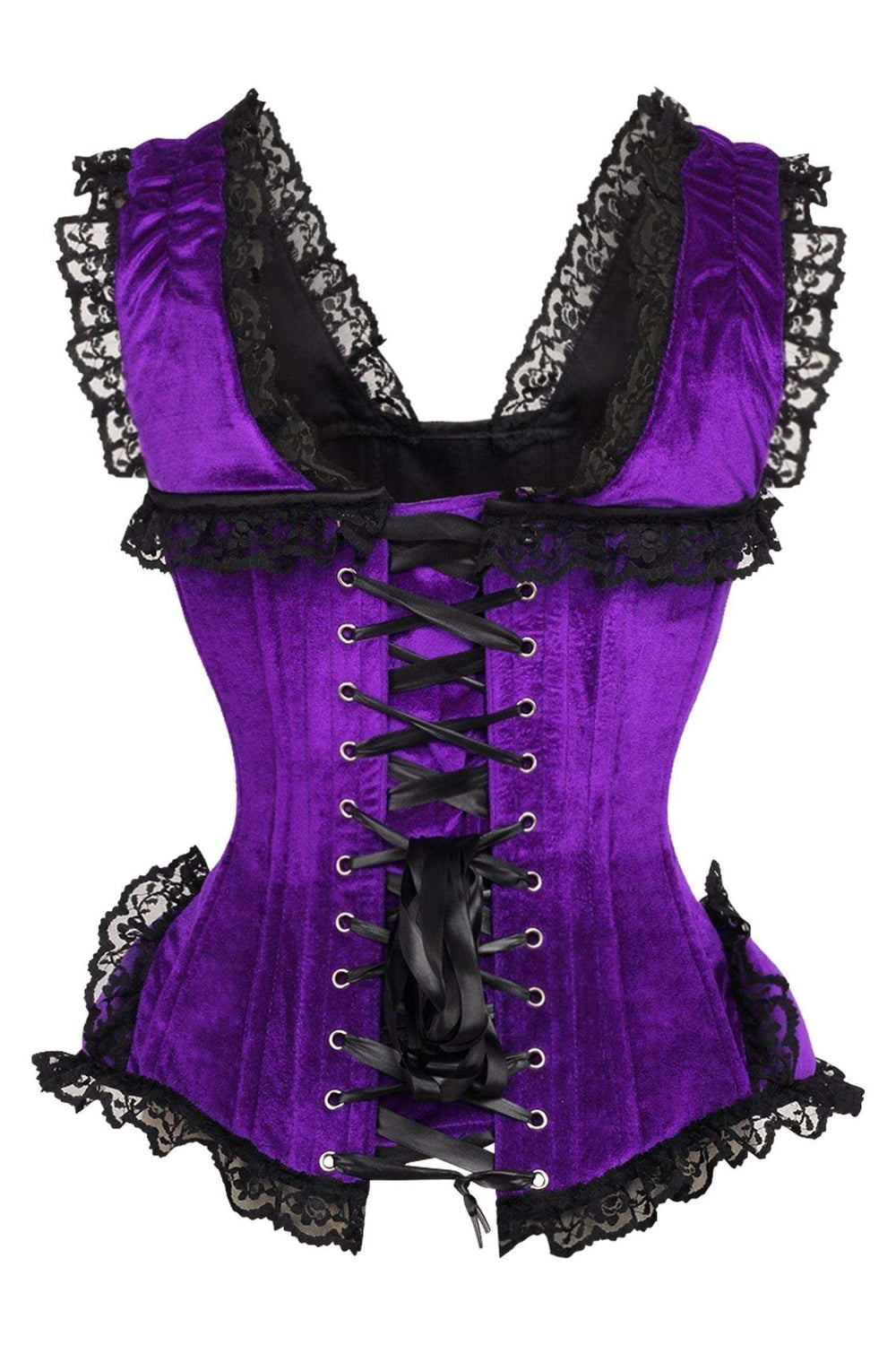 Daisy Corsets Top Drawer Purple Velvet & Lace Steel Boned Corset w/Cap Sleeves - Daisy Corsets - Flyclothing LLC