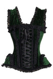 Daisy Corsets Top Drawer Dark Green Velvet & Lace Steel Boned Corset w/Cap Sleeves - Daisy Corsets - Flyclothing LLC