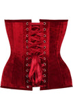 Daisy Corsets Top Drawer Dark Red Velvet Steel Boned Overbust Corset - Daisy Corsets - Flyclothing LLC