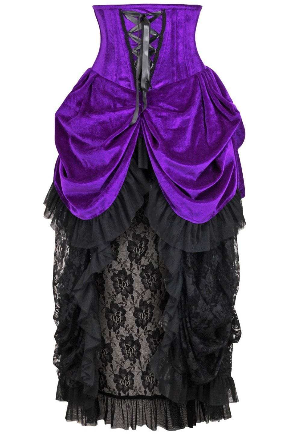 Daisy Corsets Top Drawer Steel Boned Purple Velvet Victorian Bustle Underbust Corset Dress - Daisy Corsets - Flyclothing LLC