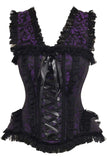 Daisy Corsets Top Drawer Purple/Black Swirl Brocade & Lace Steel Boned Corset w/Cap Sleeves - Daisy Corsets - Flyclothing LLC