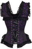 Daisy Corsets Top Drawer Purple/Black Swirl Brocade & Lace Steel Boned Corset w/Cap Sleeves - Daisy Corsets - Flyclothing LLC