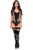 Daisy Corsets Top Drawer Black Patent & Nude Mesh Steel Boned Overbust Corset - Daisy Corsets - Flyclothing LLC