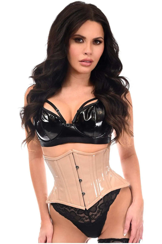 Daisy Corsets Top Drawer Nude Patent Steel Boned Mini Cincher Under Bust Corset - Daisy Corsets - Flyclothing LLC