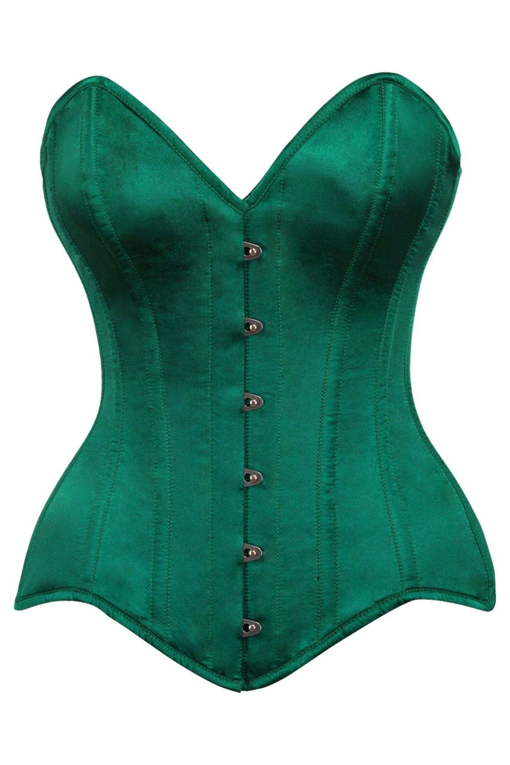 Daisy Corsets Top Drawer Dark Green Satin Steel Boned Overbust Corset - Daisy Corsets - Flyclothing LLC
