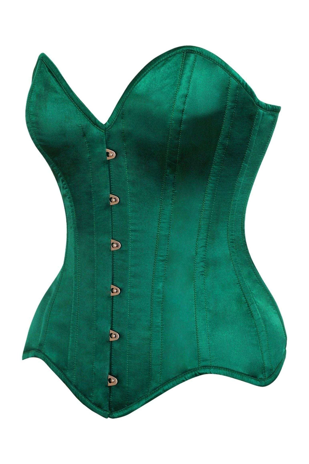 Daisy Corsets Top Drawer Dark Green Satin Steel Boned Overbust Corset - Daisy Corsets - Flyclothing LLC