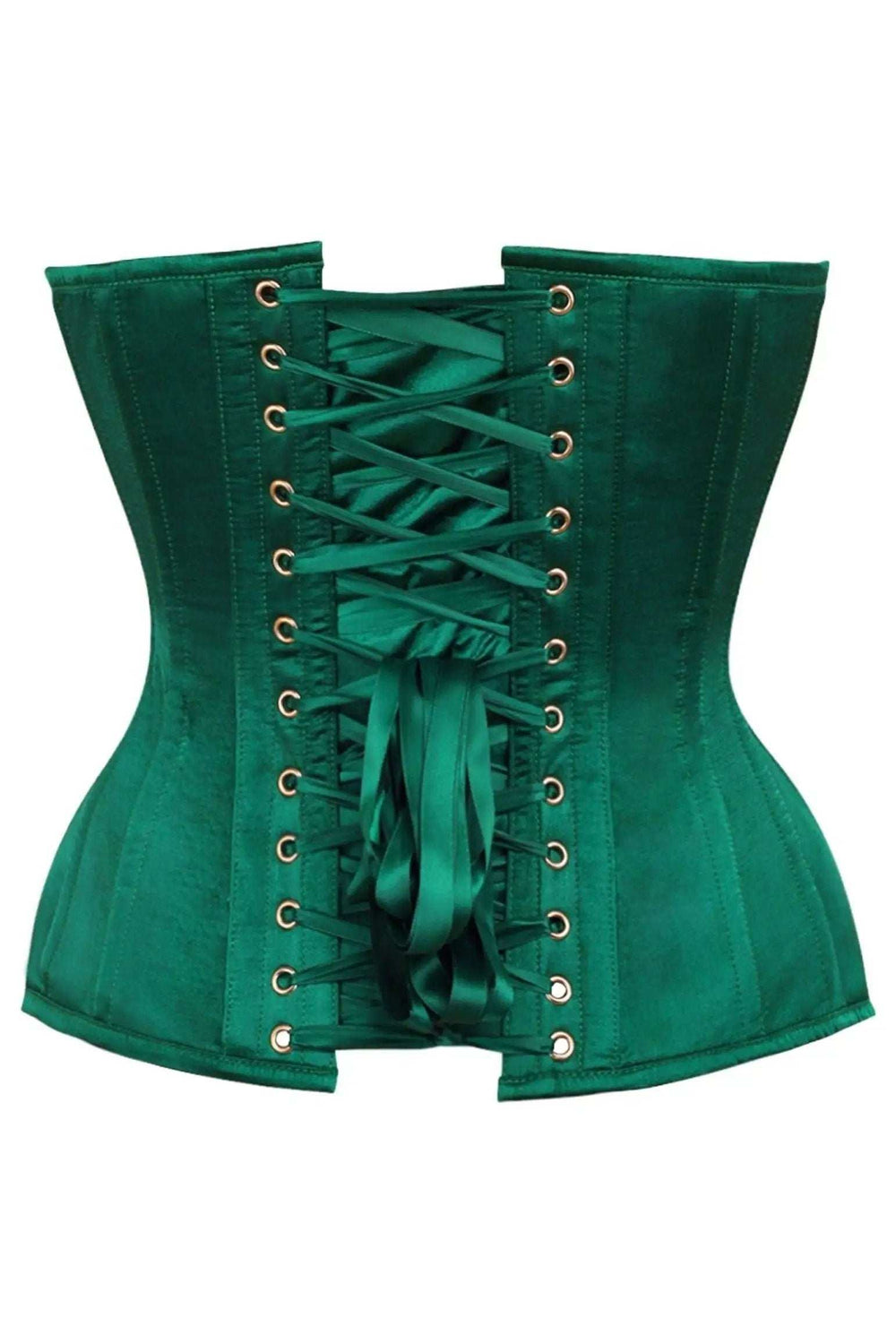 Daisy Corsets Top Drawer Dark Green Satin Steel Boned Overbust Corset - Daisy Corsets - Flyclothing LLC