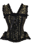 Daisy Corsets Top Drawer Gold/Black Swirl Brocade & Lace Steel Boned Corset w/Cap Sleeves - Daisy Corsets - Flyclothing LLC