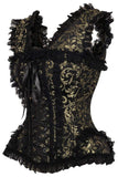 Daisy Corsets Top Drawer Gold/Black Swirl Brocade & Lace Steel Boned Corset w/Cap Sleeves - Daisy Corsets - Flyclothing LLC